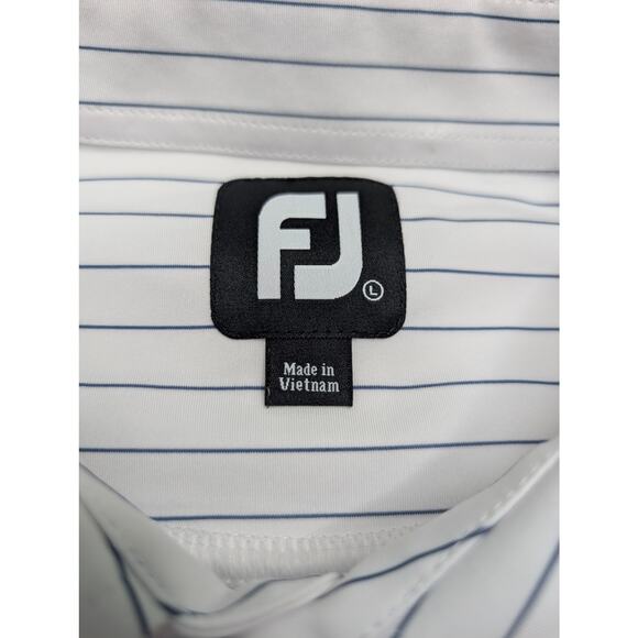 FootJoy Mens Golf Polo Shirt - Large White Pinstripe Performance Stretch - Picture 2 of 7